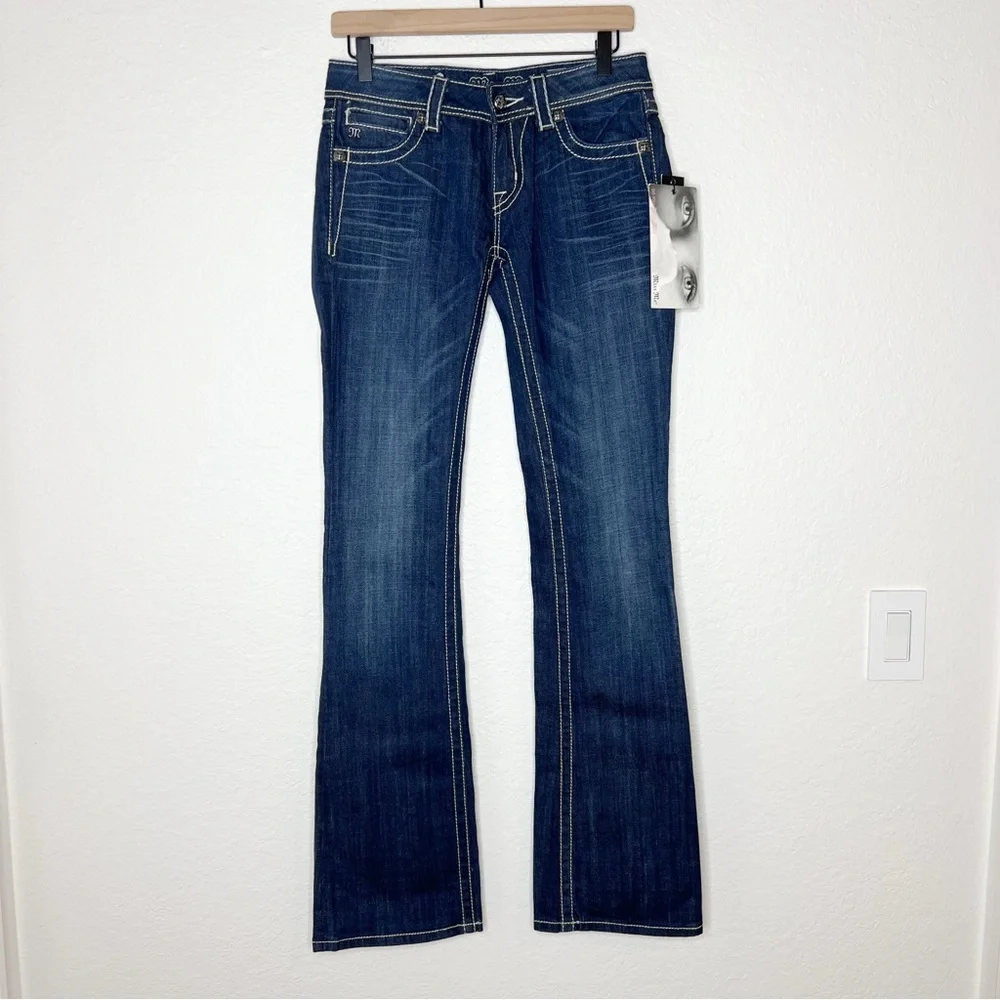 Miss Me Fleur De Lis Boot Dark Wash Jeans Mid Rise size 27 NWT Style JP5181B4